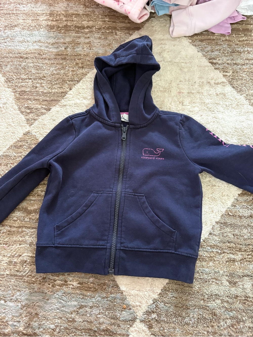 Vineyard Vines Navy Hoodie with Pink Whale Logo